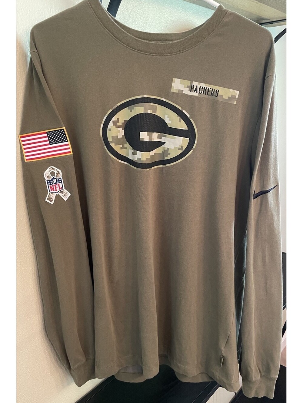 Nike NFL On-Field Green Bay Packers Military Salute T-Shirt Dri-Fit Mens Large